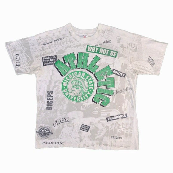 Fruit of the Loom Other - Vintage 90s Michigan State Spartans AOP Shirt Size XL All Over Print Made in USA
